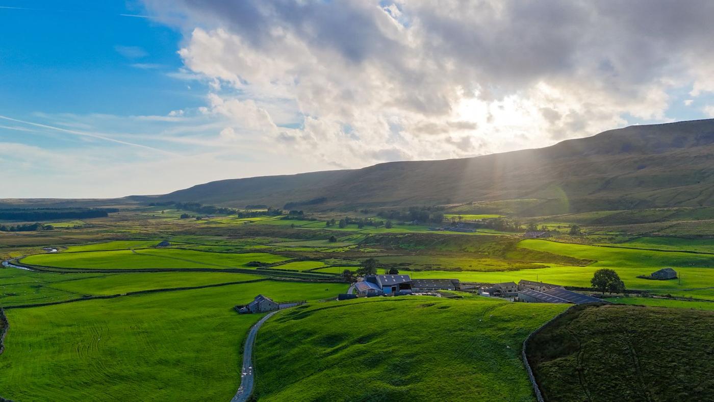 Green fields and rolling hills in the Yorkshire Dales